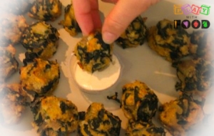 "Monster Balls" served with a white bean dip